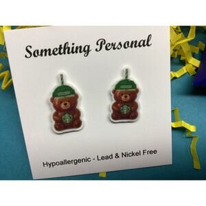 Bearista Post Earrings Teddy Bear Starbucks Inspired - Gift Boxed